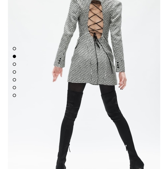 NWT Zara * Houndstooth Textured Tweed Blazer Dress Cut Out Size XS S - Picture 14 of 15